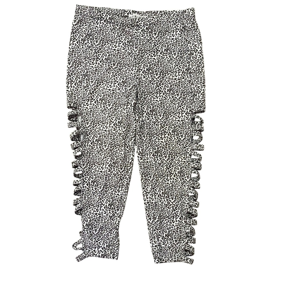 Eye Candy Capri Leggings Women Large White Leopard Print Cut Out Side Detail